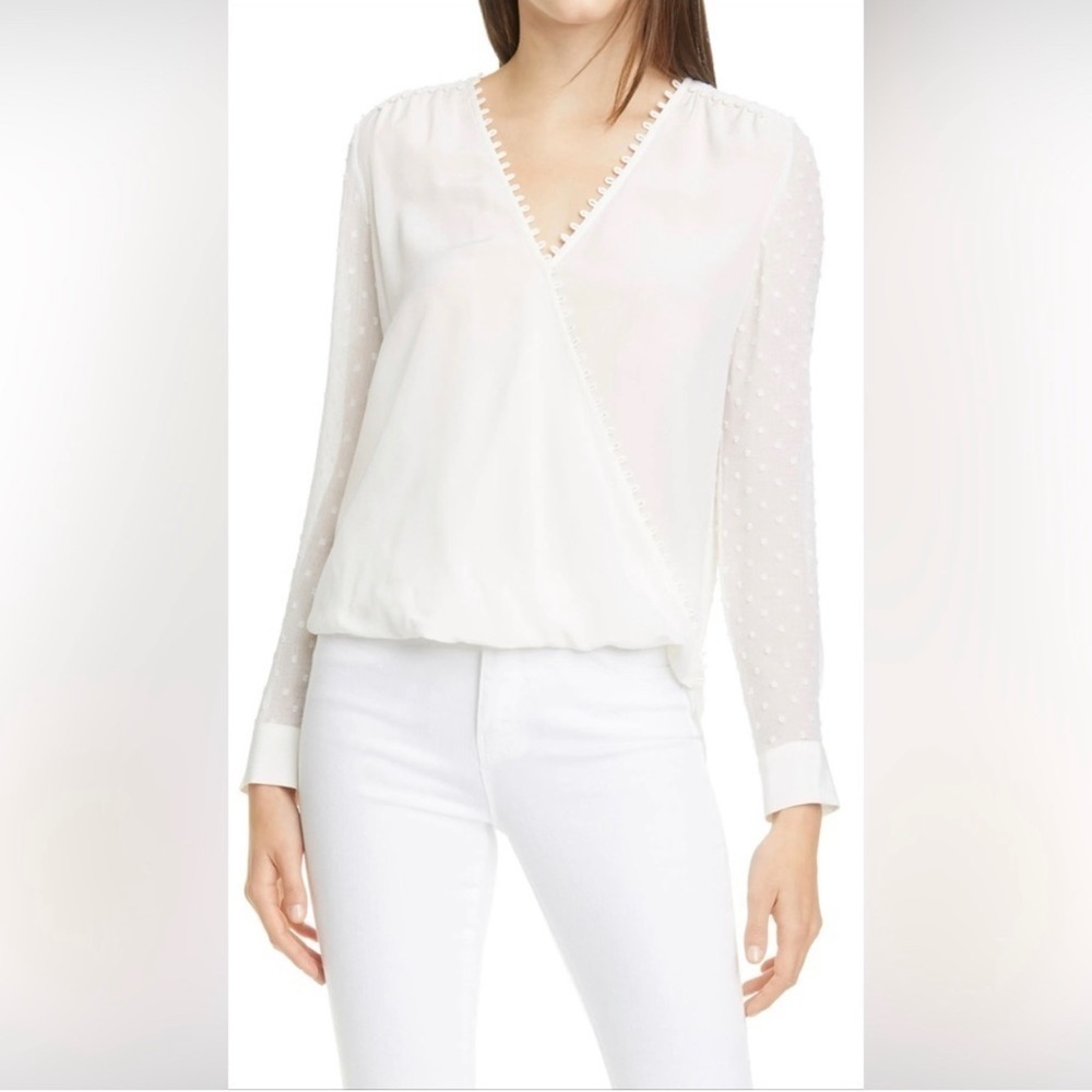 L'agence Perry Fabric Blocked Blouse Silk Polka Dot Off White Sz L